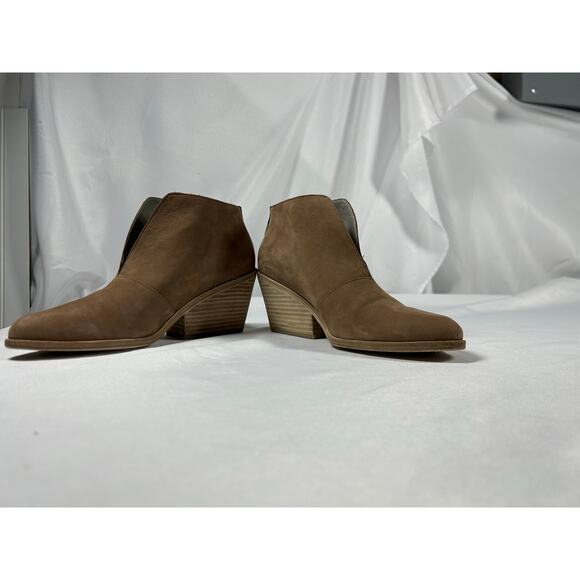 EILEEN FISHER NELSON Tan TUMBLED LEATHER SPLIT OPEN FRONT ANKLE BOOTIES Sz 9.5 - Picture 4 of 9